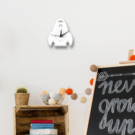 Biały zegar ścienny dla dzieci Rakieta