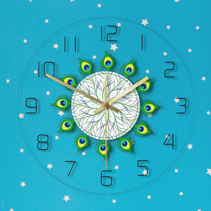 Dekoracyjny zegar ścienny pawie pióra