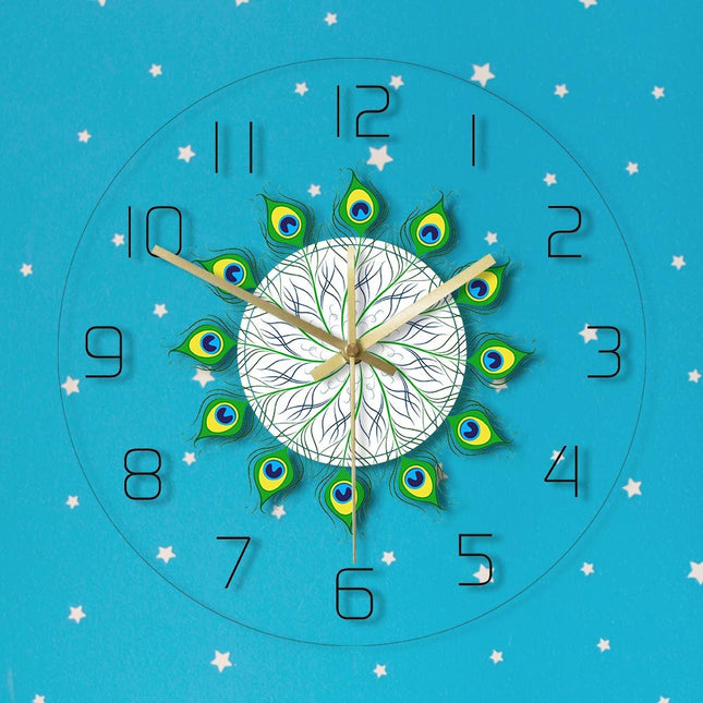 Dekoracyjny zegar ścienny pawie pióra