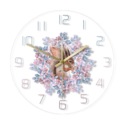 Zegar ścienny z wiewiórką i kwiatami
