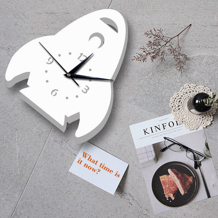 Biały zegar ścienny dla dzieci Rakieta