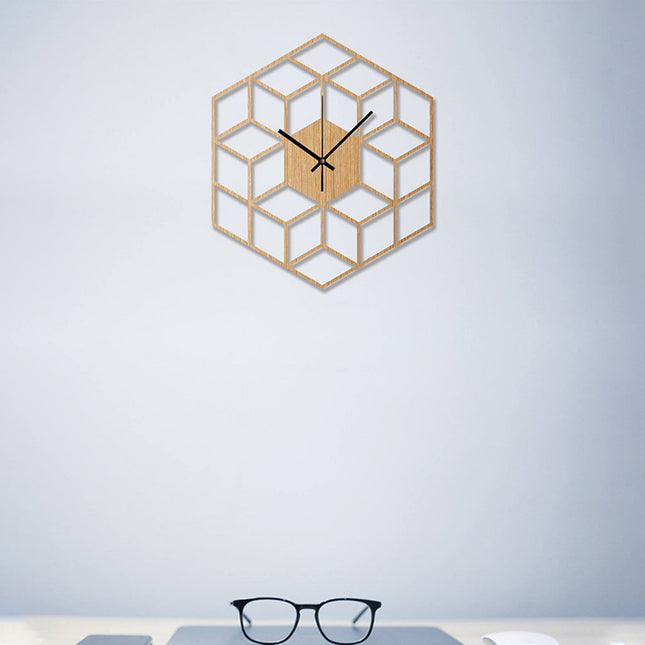 Geometryczny drewniany zegar ścienny 3D