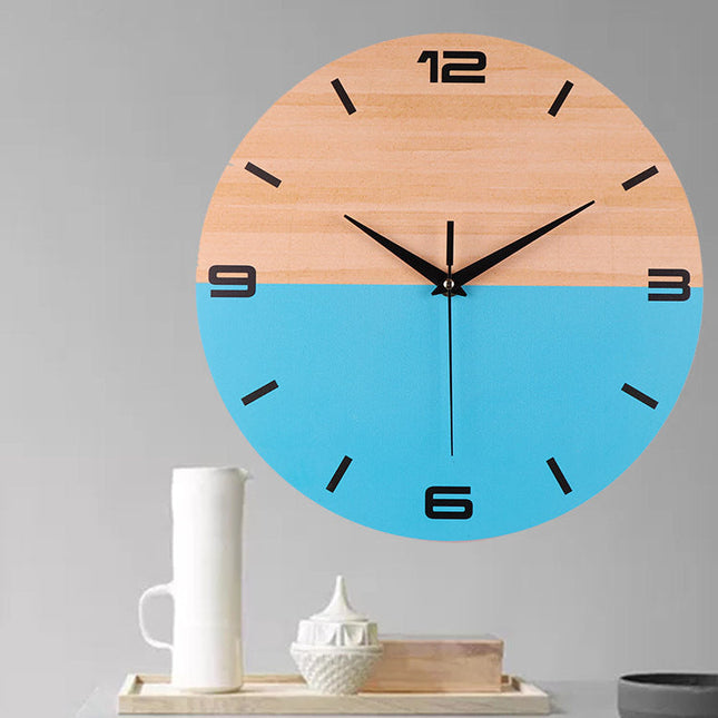 Nowoczesny drewniany zegar ścienny niebieski
