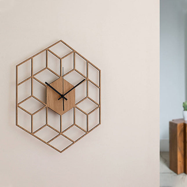 Geometryczny drewniany zegar ścienny 3D