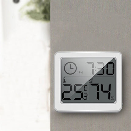 Biały zegar biurkowy z termometrem cyfrowy
