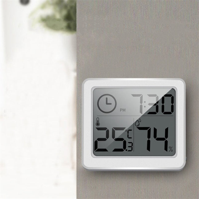 Biały zegar biurkowy z termometrem cyfrowy