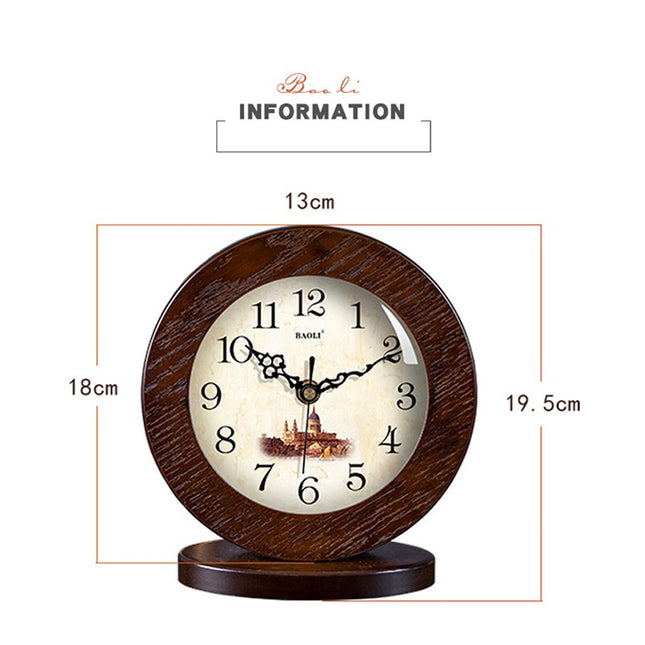Okrągły drewniany zegar stołowy w stylu retro