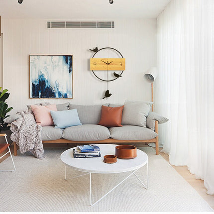 Ozdobny drewniany zegar ścienny z ptakami