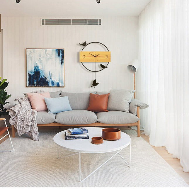 Ozdobny drewniany zegar ścienny z ptakami