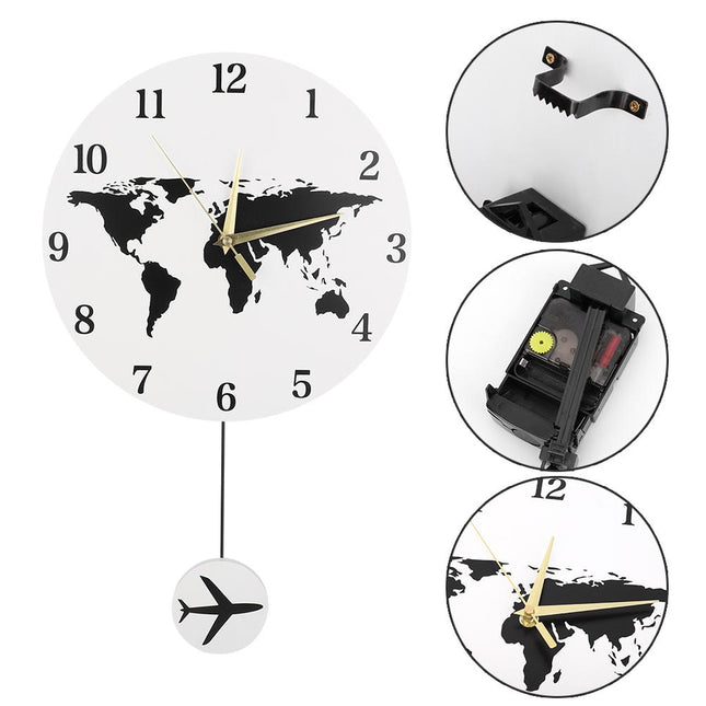 Zegar ścienny mapa świata z wahadłem