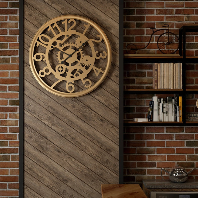 Ażurowy zegar industrialny z zębatkami