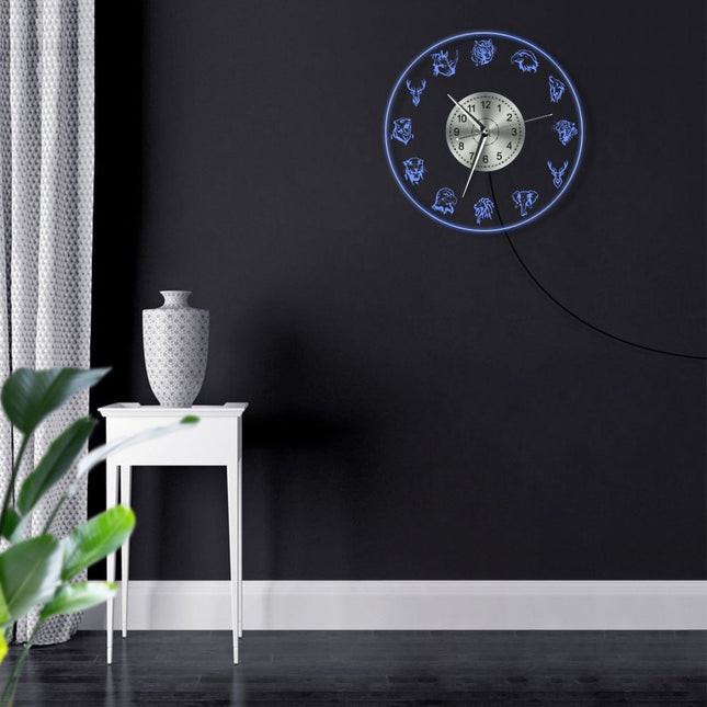 Podświetlany zegar LED z sylwetkami zwierząt