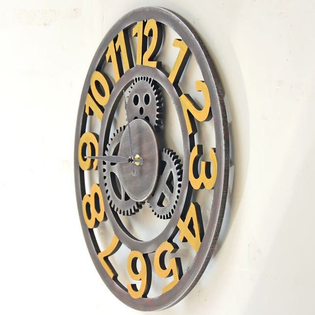 Zegar industrialny loft ze złotymi cyframi