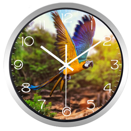 Okrągły zegar ścienny z papugą