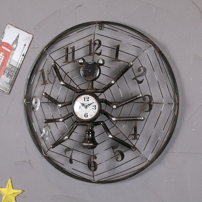 Industrialny zegar ścienny w kształcie pająka