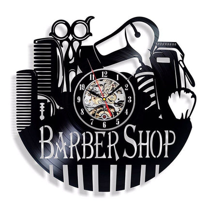 Zegar z płyty winylowej Barber Shop