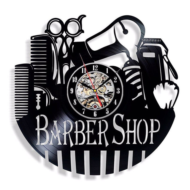 Zegar z płyty winylowej Barber Shop