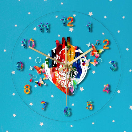 Akrylowy zegar ścienny serce anatomiczne