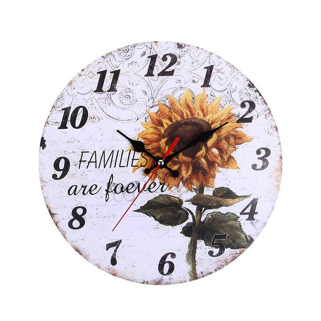 Drewniany zegar ścienny z motywem słonecznika