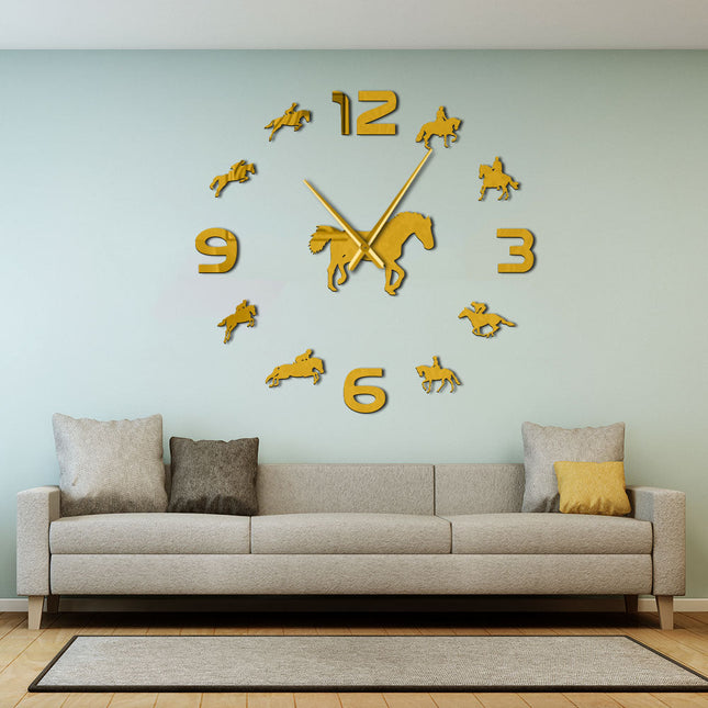 Duży naklejany zegar ścienny z końmi