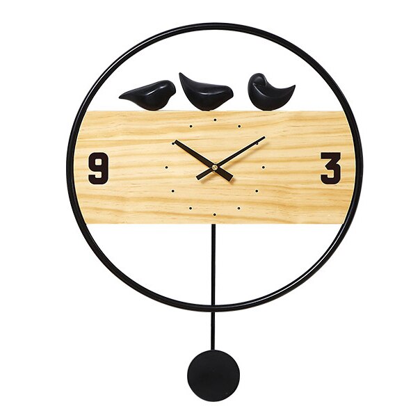 Skandynawski zegar ścienny z ptaszkami