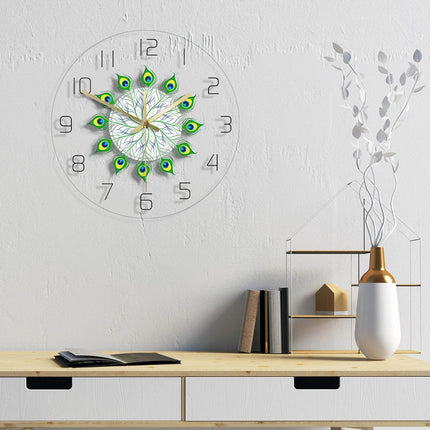 Dekoracyjny zegar ścienny pawie pióra