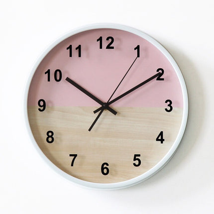 Nowoczesny zegar ścienny różowy i żółty