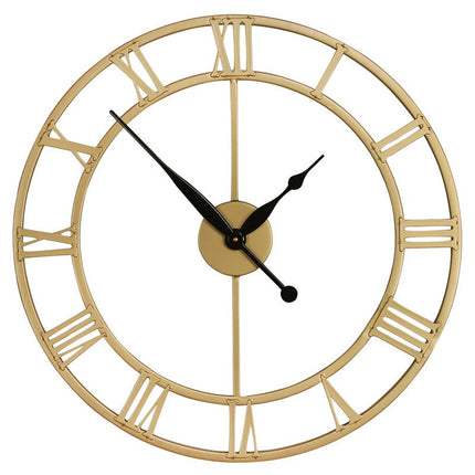 Złoty metalowy zegar z cyframi rzymskimi