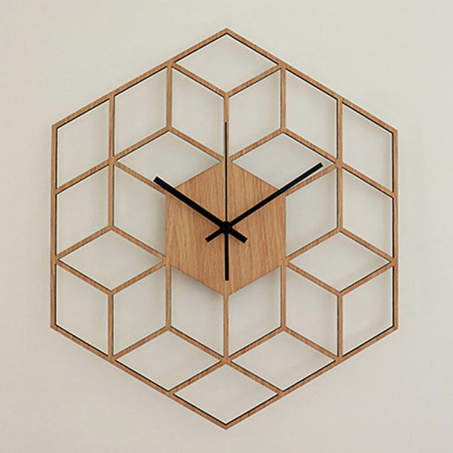 Geometryczny drewniany zegar ścienny 3D