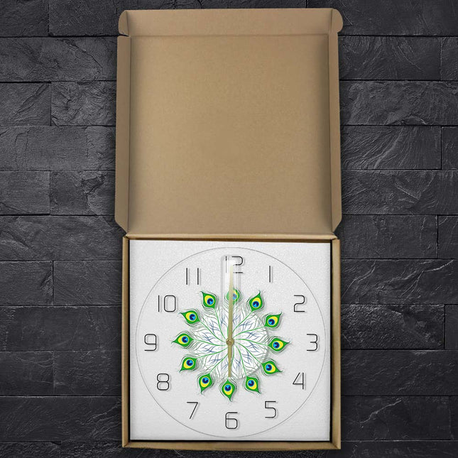 Dekoracyjny zegar ścienny pawie pióra