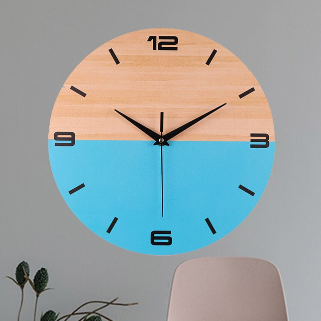 Nowoczesny drewniany zegar ścienny niebieski