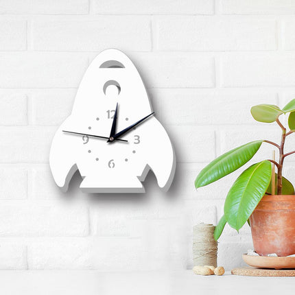 Biały zegar ścienny dla dzieci Rakieta