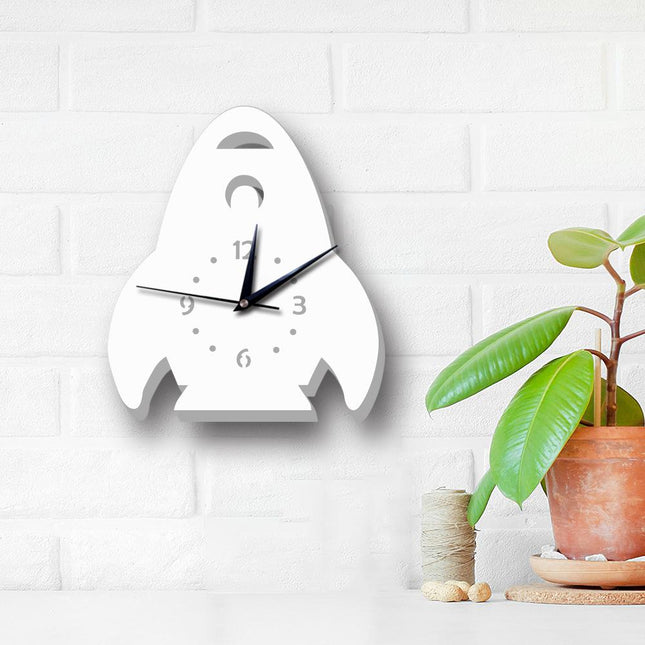 Biały zegar ścienny dla dzieci Rakieta