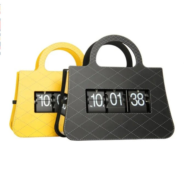 Zegar klapkowy w kształcie torebki