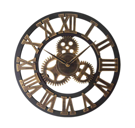 Brązowy zegar industrialny z widocznym mechanizmem