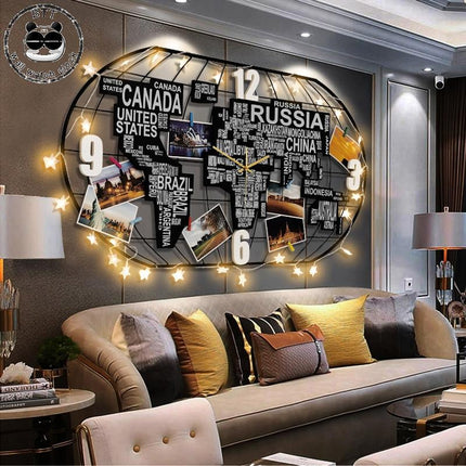 Duży zegar ścienny mapa świata LED