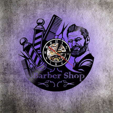 Zegar z płyty winylowej Barber Shop