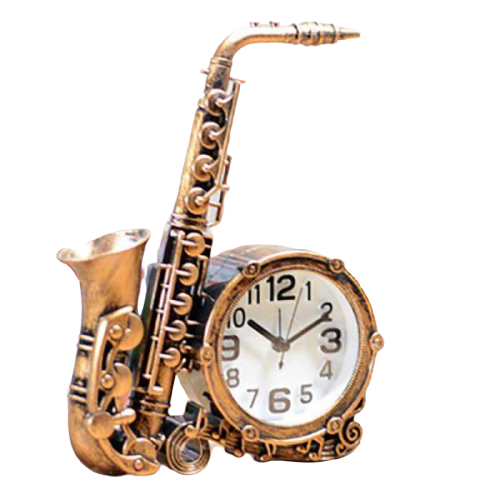 Zegar stołowy w kształcie saksofonu vintage