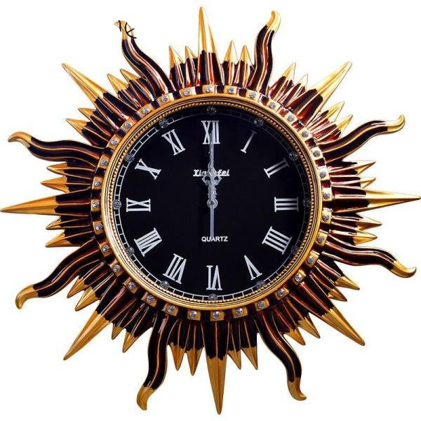 Dekoracyjny zegar ścienny w kształcie słońca