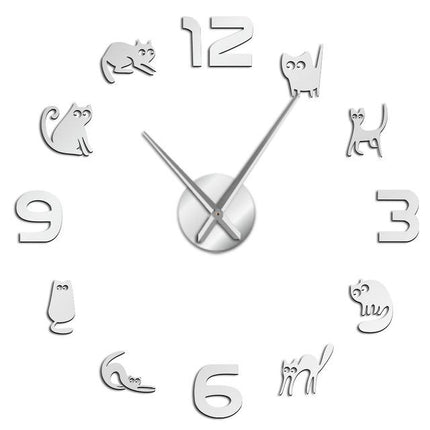 Naklejany zegar ścienny 3D z kotami