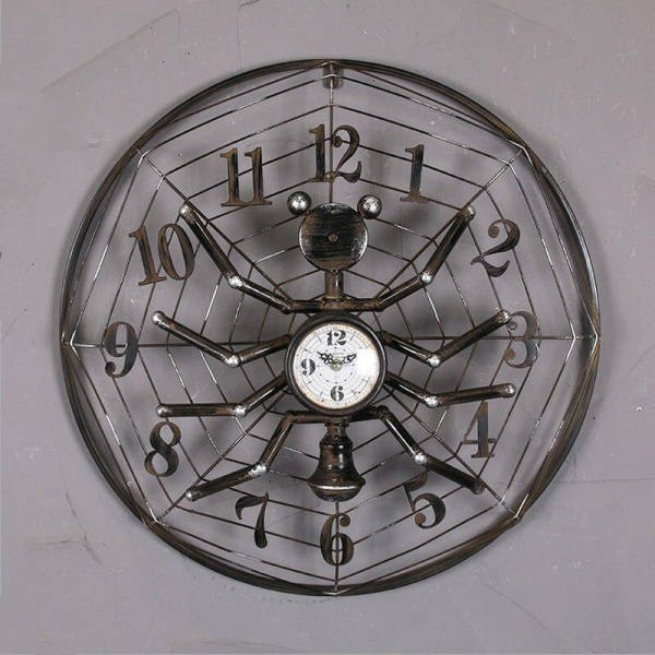 Industrialny zegar ścienny w kształcie pająka