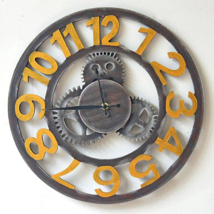 Zegar industrialny loft ze złotymi cyframi