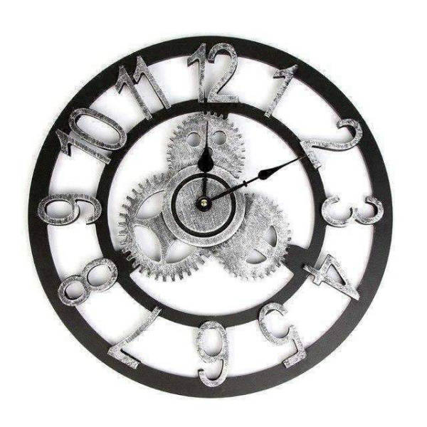 Srebrny zegar ścienny z mechanizmem