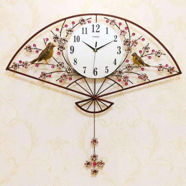 Zegar ścienny wachlarz z motywem ptaków