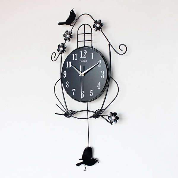 Zegar ścienny z ptakami i wahadłem