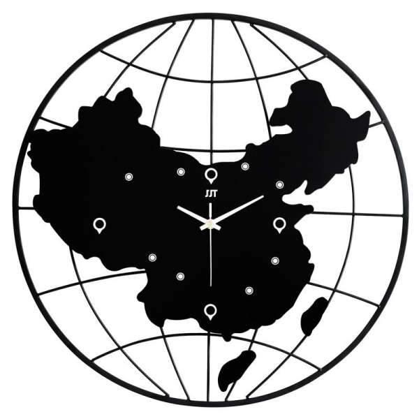 Metalowy zegar ścienny z mapą Chin