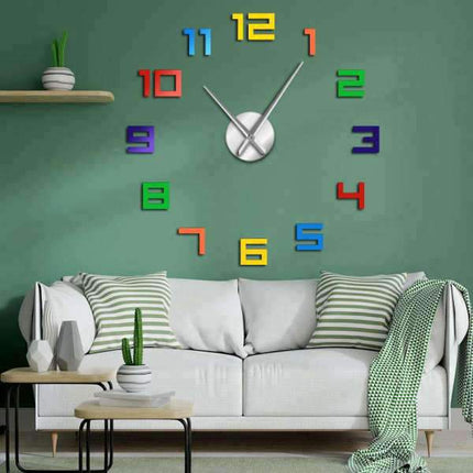 Tęczowy zegar ścienny naklejany 3D