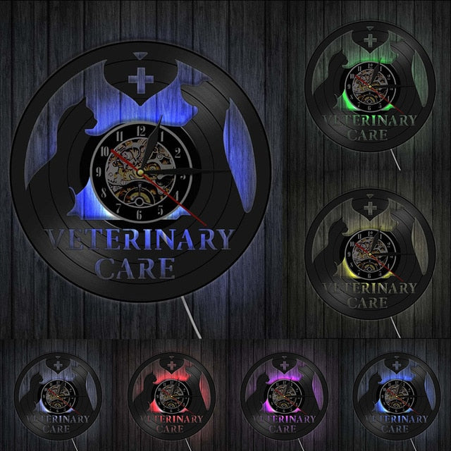 Zegar z płyty winylowej dla weterynarza