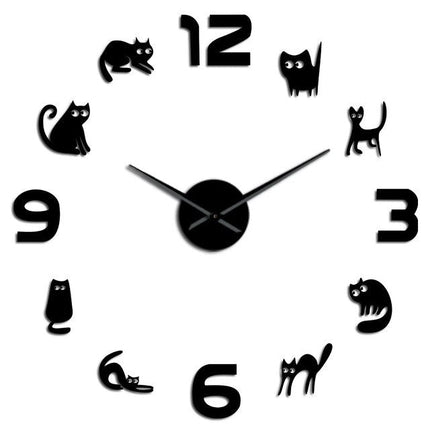 Naklejany zegar ścienny 3D z kotami